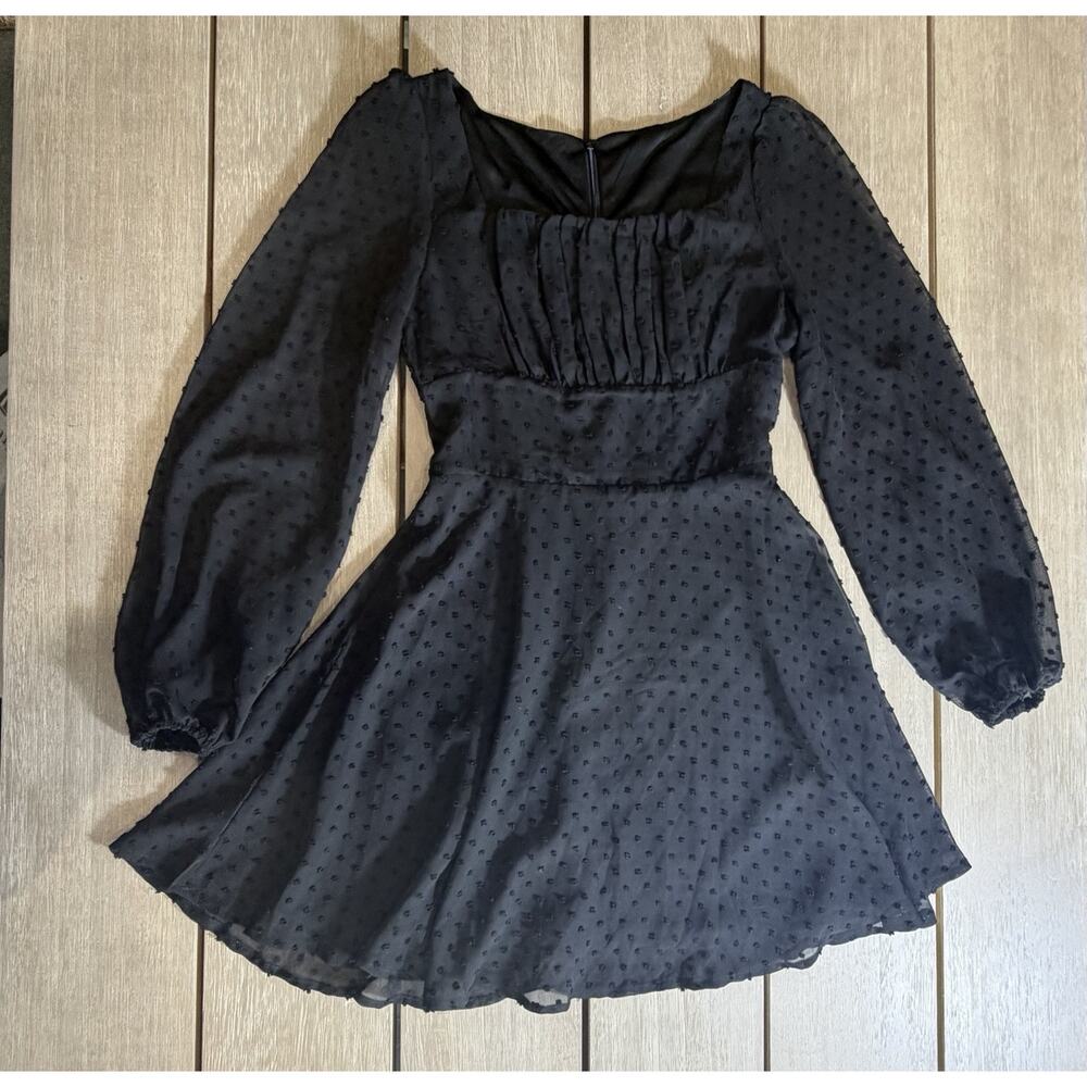 WDIRARA Women's XS Long Sleeve Scoop Neck A‎ Line Chiffon Dress Polka Swiss Dot